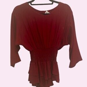 Parker Maroon Silk Peplum Blouse SZ M EUC